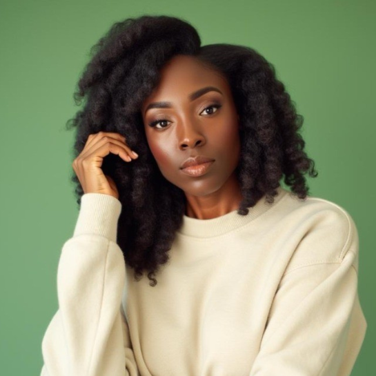 Professional headshot of Alicia Thomas, Principal Recruiter & Talent Acquisition Specialist at Stelmakh & Associates, posing against a green background in a beige sweater with a confident expression.